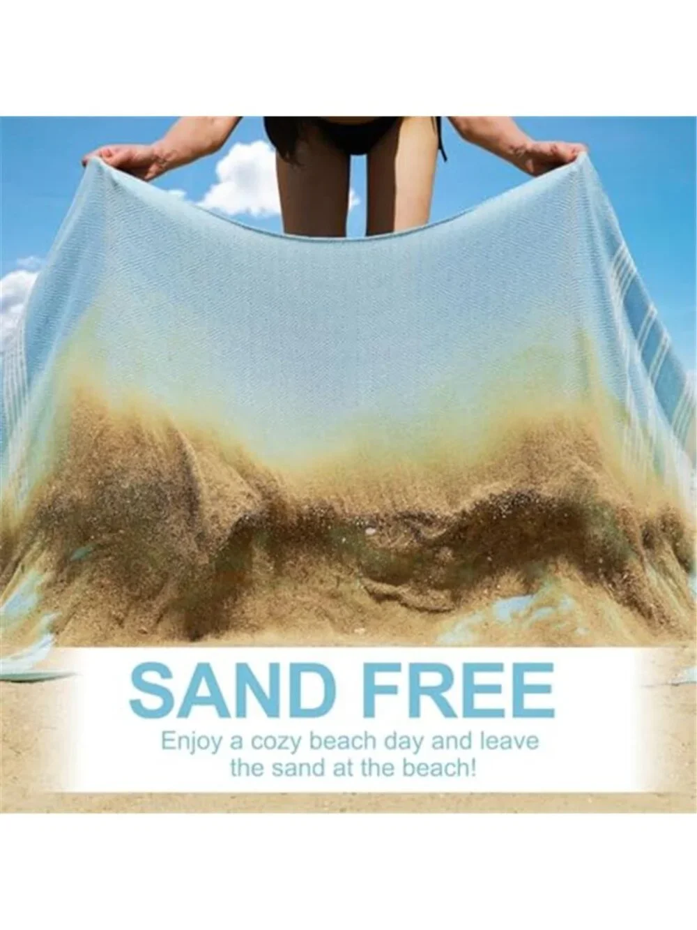 Oversized Turkish Beach Towel Light Blue Quick Dry Cotton 74 X 38 Tassel Towel